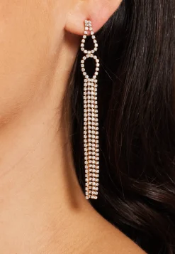 Elegant Rhinestone Tassel Long Dangle Earrings in Gold