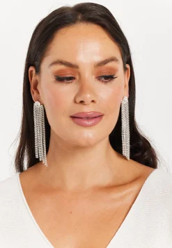Elegant Rhinestone Tassels Long Dangle Earrings in Grey
