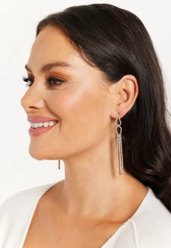Elegant Rhinestone Tassel Long Dangle Earrings in Gold