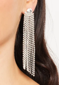 Elegant Rhinestone Tassels Long Dangle Earrings in Grey