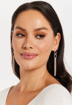 Elegant Rhinestone Tassel Long Dangle Earrings in Gold