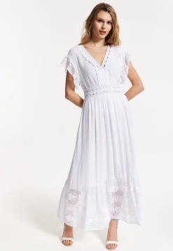 Elegant V-Neck White Lace Maxi Dress