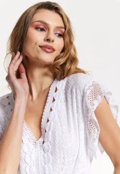 Elegant V-Neck White Lace Maxi Dress