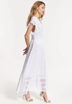 Elegant V-Neck White Lace Maxi Dress