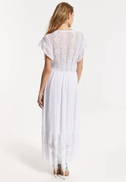 Elegant V-Neck White Lace Maxi Dress