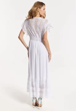 Elegant V-Neck White Lace Maxi Dress
