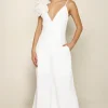 Elegant White Jumpsuit with Floral Shoulder Detail