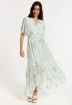 Floral Embroidered Wrap Front Maxi Dress