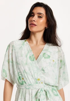 Floral Embroidered Wrap Front Maxi Dress
