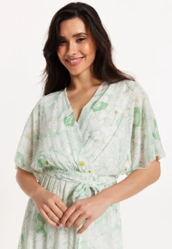 Floral Embroidered Wrap Front Maxi Dress