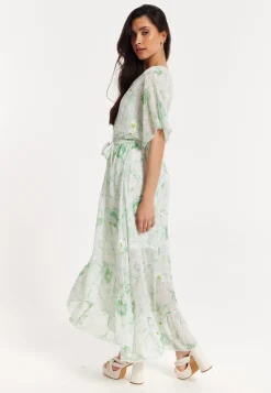 Floral Embroidered Wrap Front Maxi Dress