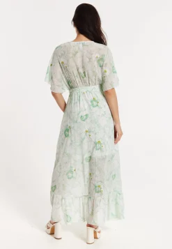Floral Embroidered Wrap Front Maxi Dress