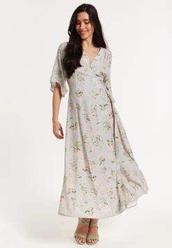 Floral Print Kimono Sleeve Wrap Maxi Dress