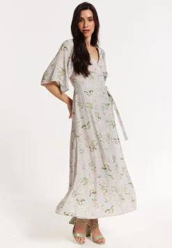 Floral Print Kimono Sleeve Wrap Maxi Dress