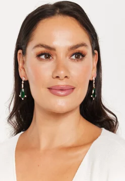 Gold & Diamond Emerald Green Tee Drop Earrings
