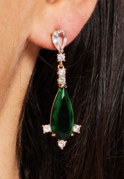 Gold & Diamond Emerald Green Tee Drop Earrings
