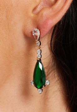 Gold & Diamond Emerald Green Tee Drop Earrings