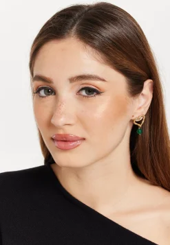 Gold Heart and Green Beans Earring