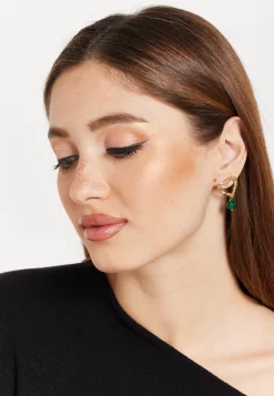 Gold Heart and Green Beans Earring