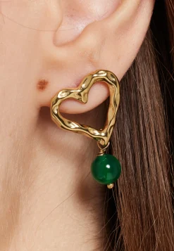 Gold Heart and Green Beans Earring