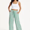 Green and White Striped Wide Leg Trousers
