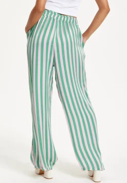 Green and White Striped Wide Leg Trousers