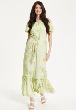 Green Floral Off Shoulder Maxi Dress