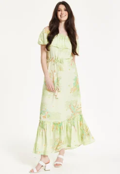 Green Floral Off Shoulder Maxi Dress