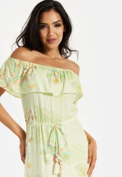 Green Floral Off Shoulder Maxi Dress