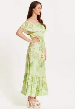 Green Floral Off Shoulder Maxi Dress