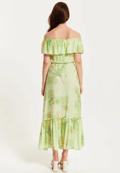 Green Floral Off Shoulder Maxi Dress