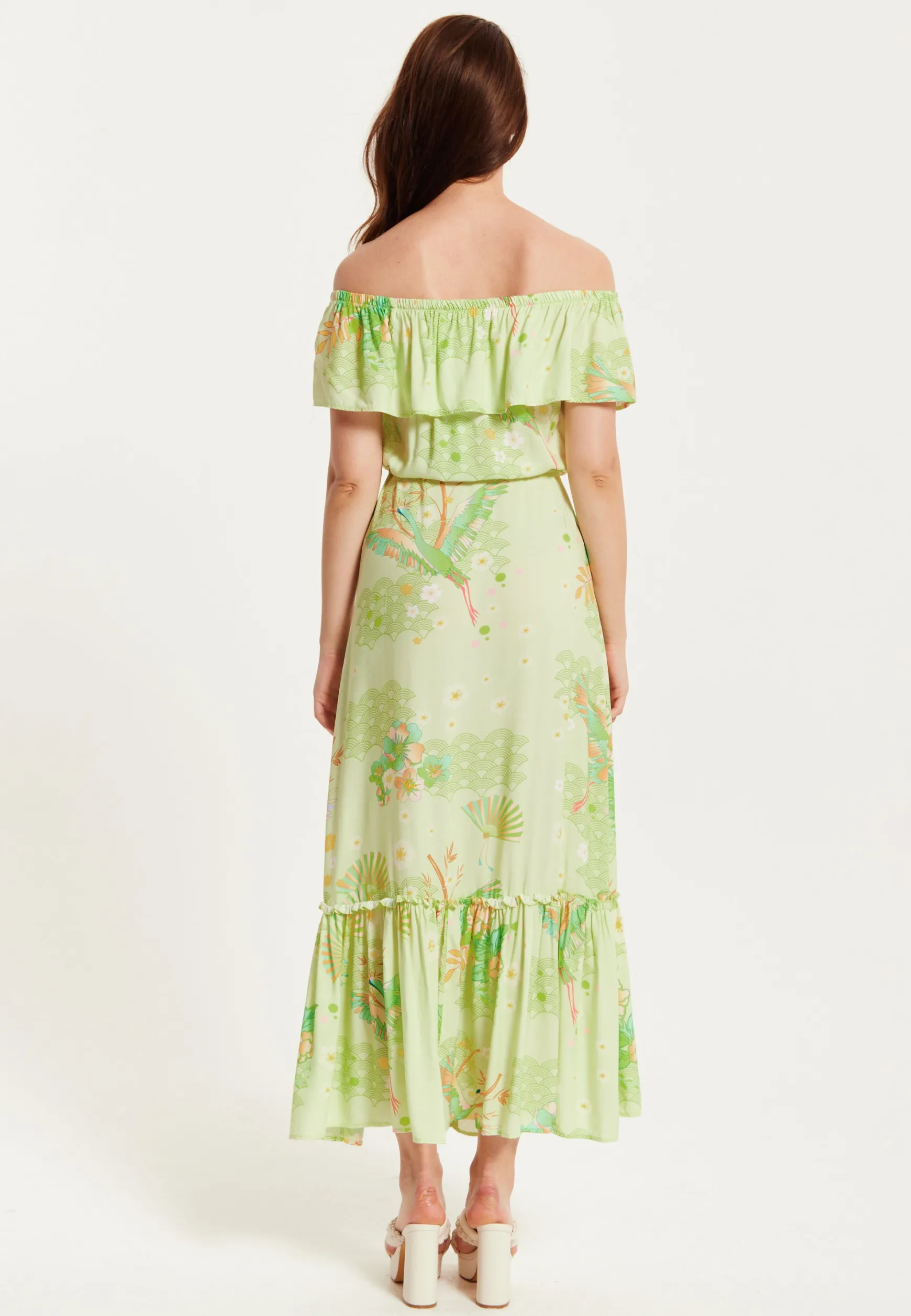 Green Floral Off Shoulder Maxi Dress