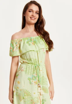 Green Floral Off Shoulder Maxi Dress