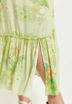 Green Floral Off Shoulder Maxi Dress