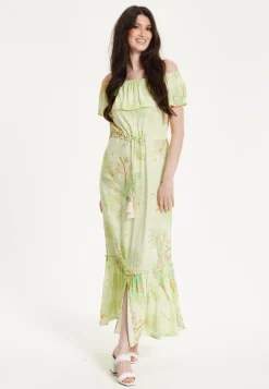 Green Floral Off Shoulder Maxi Dress