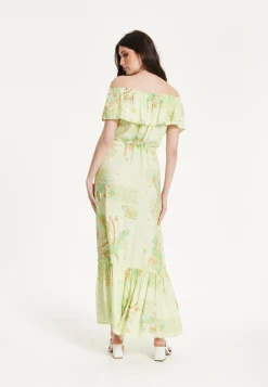 Green Floral Off Shoulder Maxi Dress