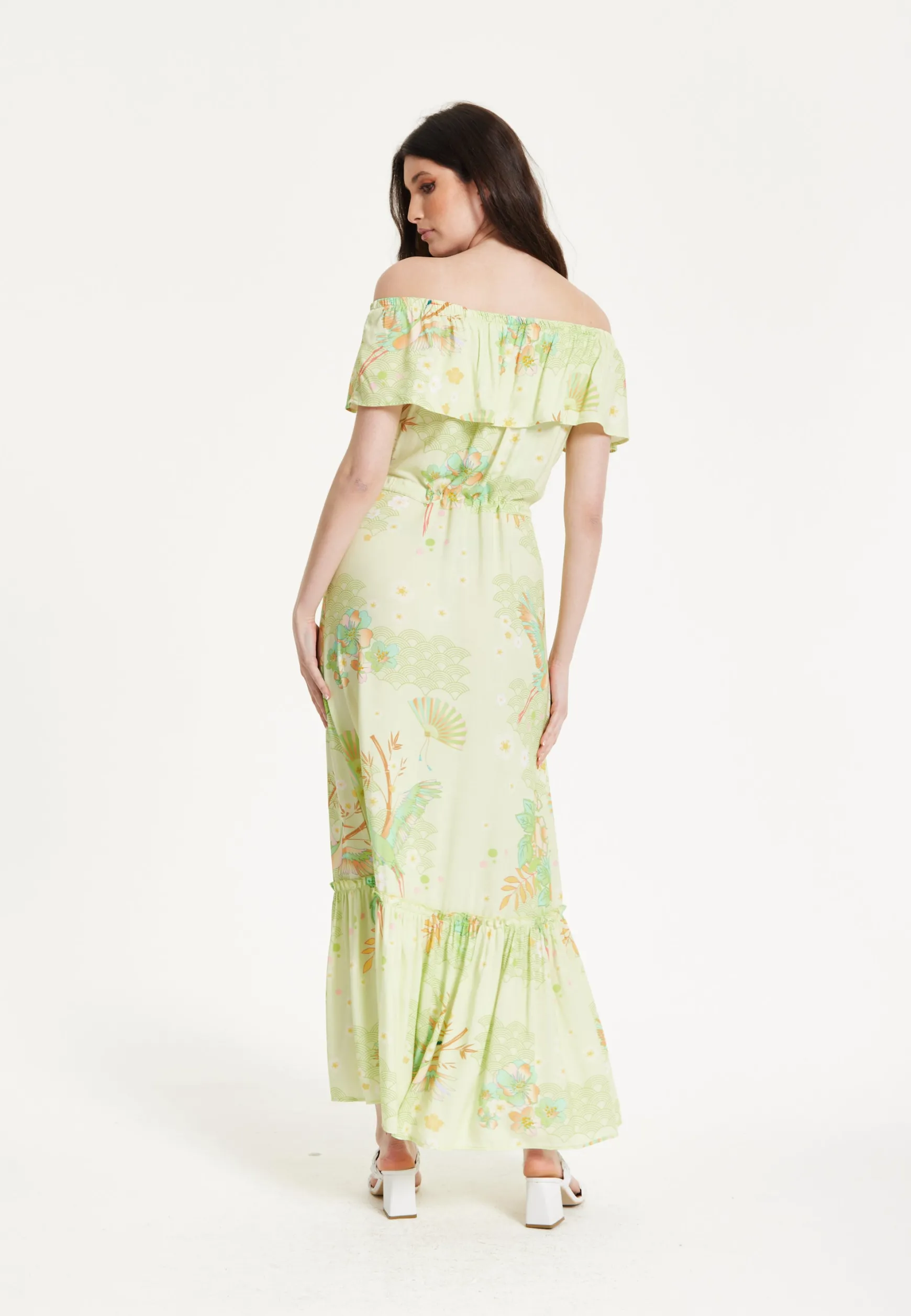 Green Floral Off Shoulder Maxi Dress