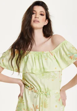 Green Floral Off Shoulder Maxi Dress