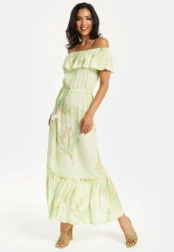 Green Floral Off Shoulder Maxi Dress