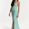 Green Lurex One Shoulder Maxi Dress
