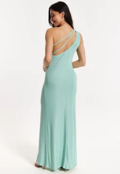 Green Lurex One Shoulder Maxi Dress