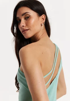 Green Lurex One Shoulder Maxi Dress