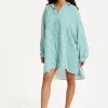 Green Striped Oversized Shirt Dress