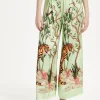 Green Tiger Print Wide Leg Trousers