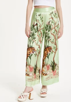 Green Tiger Print Wide Leg Trousers