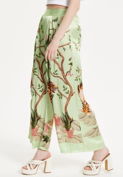 Green Tiger Print Wide Leg Trousers
