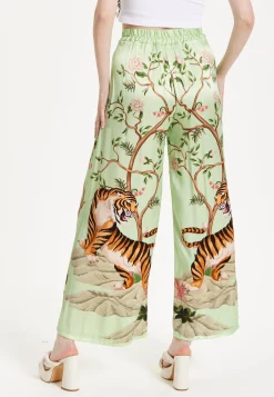 Green Tiger Print Wide Leg Trousers