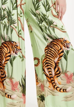 Green Tiger Print Wide Leg Trousers