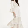 Ivory Boho Maxi Dress with Lace Trim