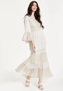 Ivory Boho Maxi Dress with Lace Trim